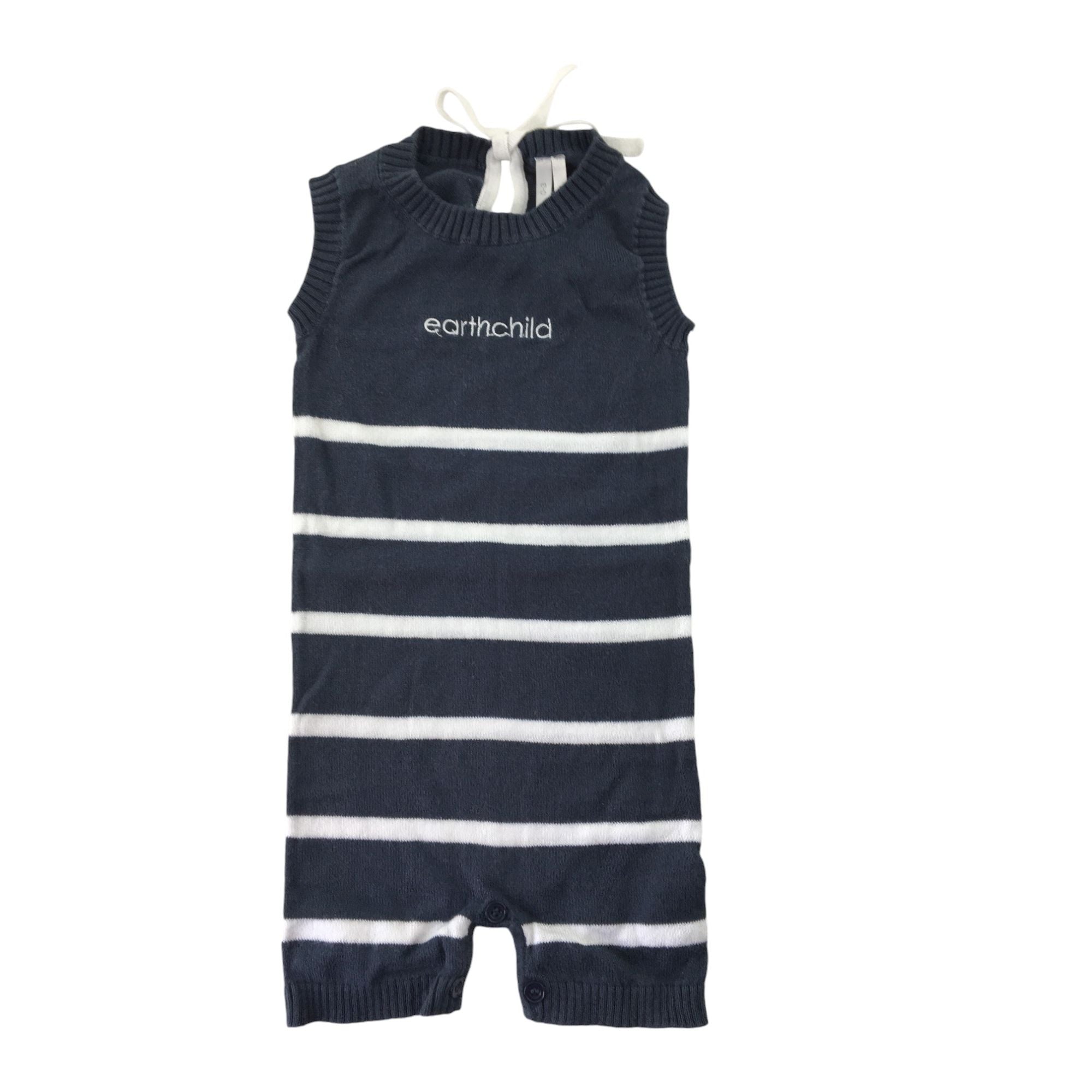 0-3M Blue & White Stripe Knit Romper - Earthchild