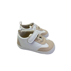0-3M White & Beige Pleather Soft Sole Sneaker