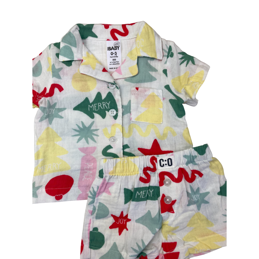 0-3M White & Pastel Cotton Gauze Christmas Sleep Set - Cotton On