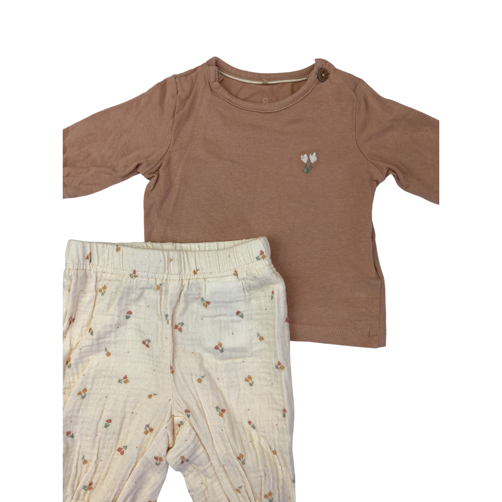 1M Peach & Yellow Tulip Top & Cotton Gauze Pants - Cuddles & Smiles
