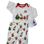 3-6M White & Red Christmas Long Sleep Set - Nutmeg