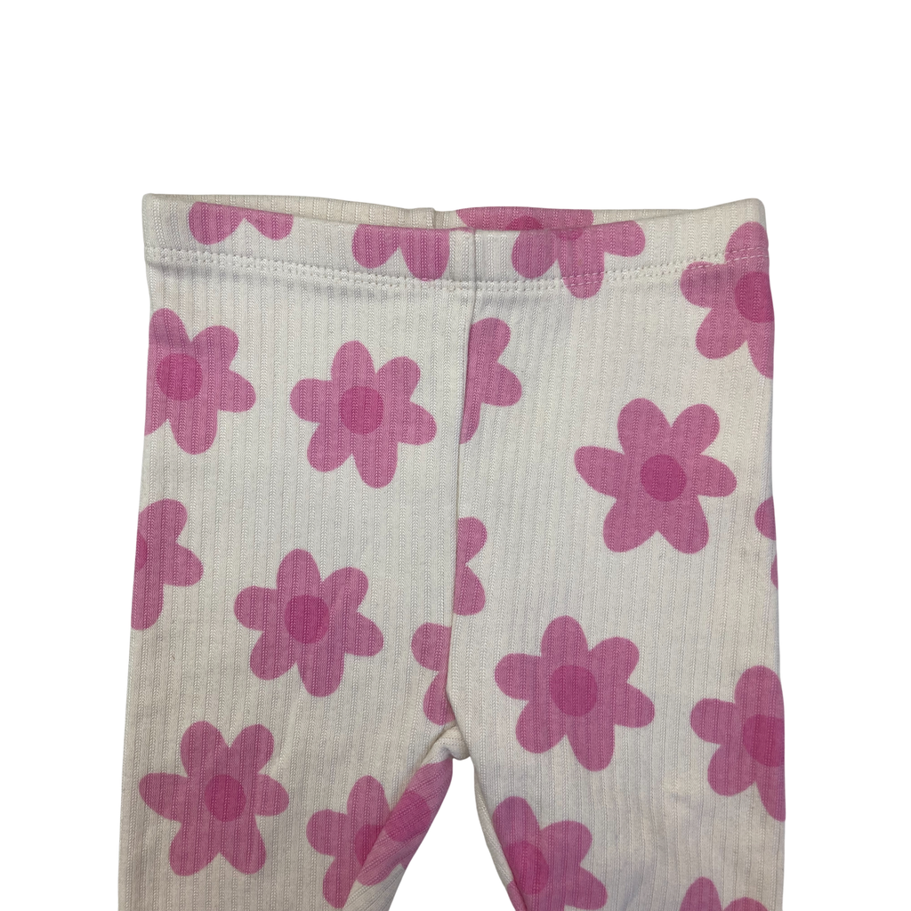 1-3M Cream & Pink Daisy Ribbed Leggings - Woolworths