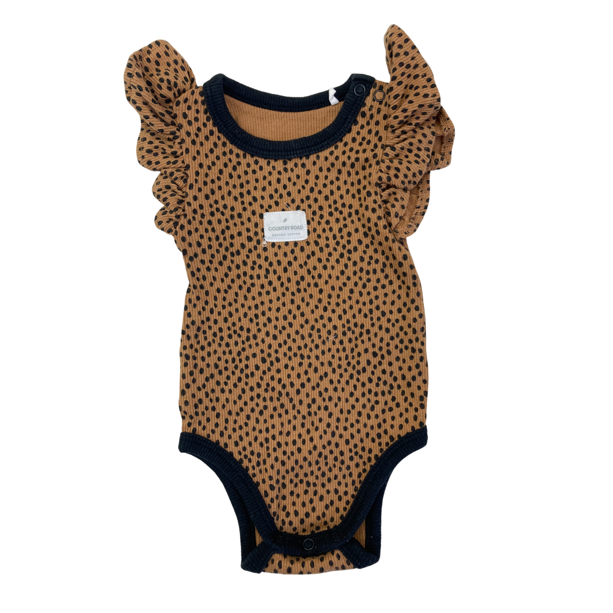 0-3M Tan & Black Leopard Print Frill Bodysuit - Country Road