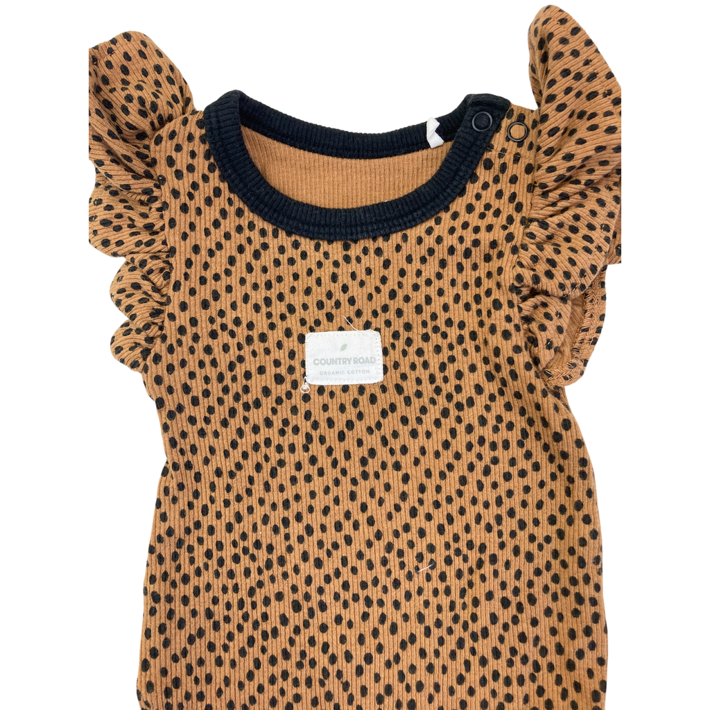 0-3M Tan & Black Leopard Print Frill Bodysuit - Country Road