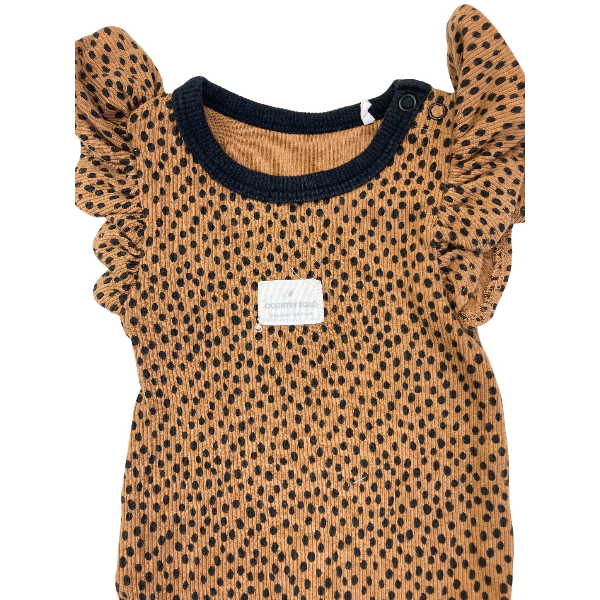 0-3M Tan & Black Leopard Print Frill Bodysuit - Country Road
