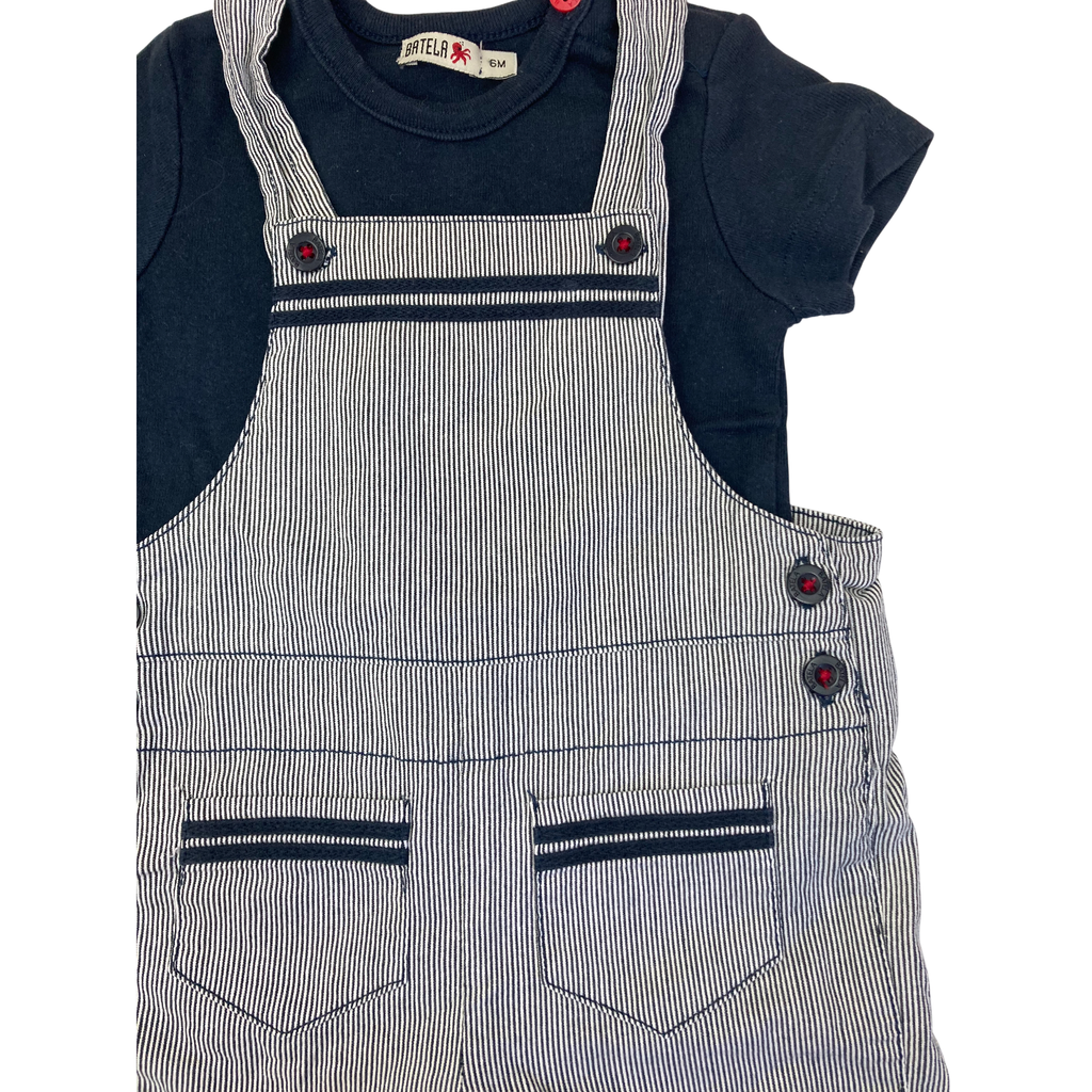 6M Navy Blue & White Stripe Overalls & T Shirt - Balela
