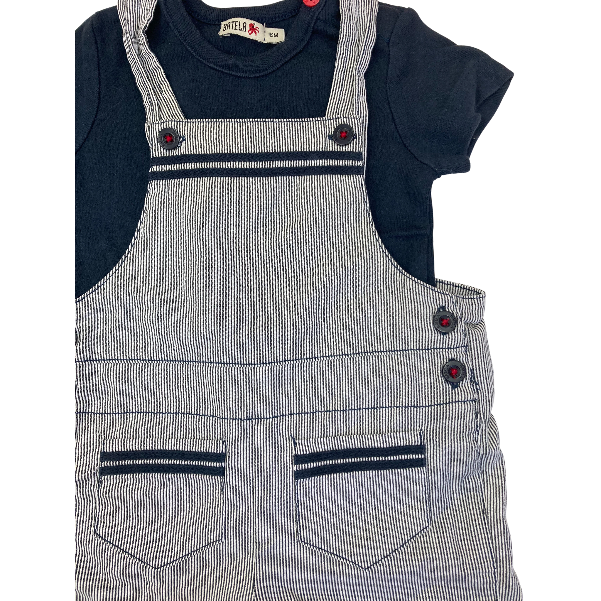 6M Navy Blue & White Stripe Overalls & T Shirt - Balela