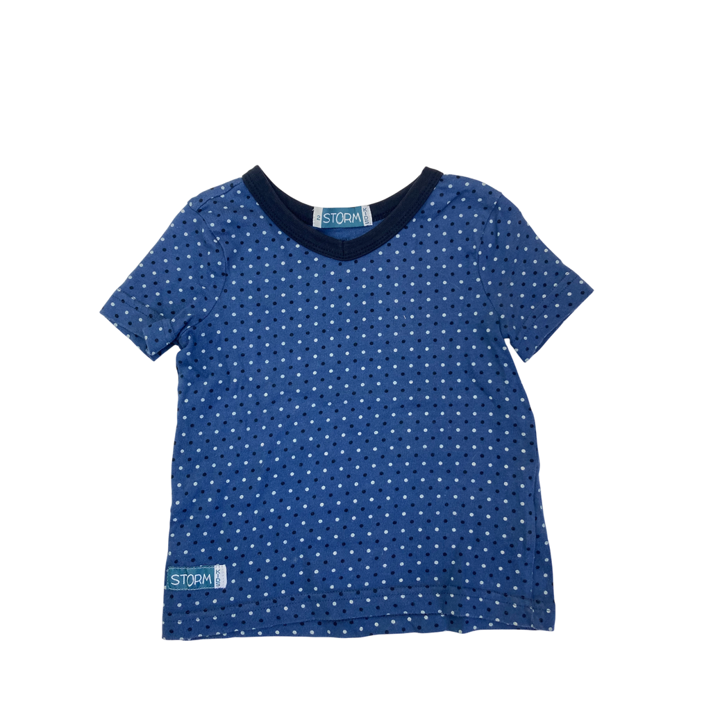 2Y Blue Dotted V Neck T Shirt - Storm Kids