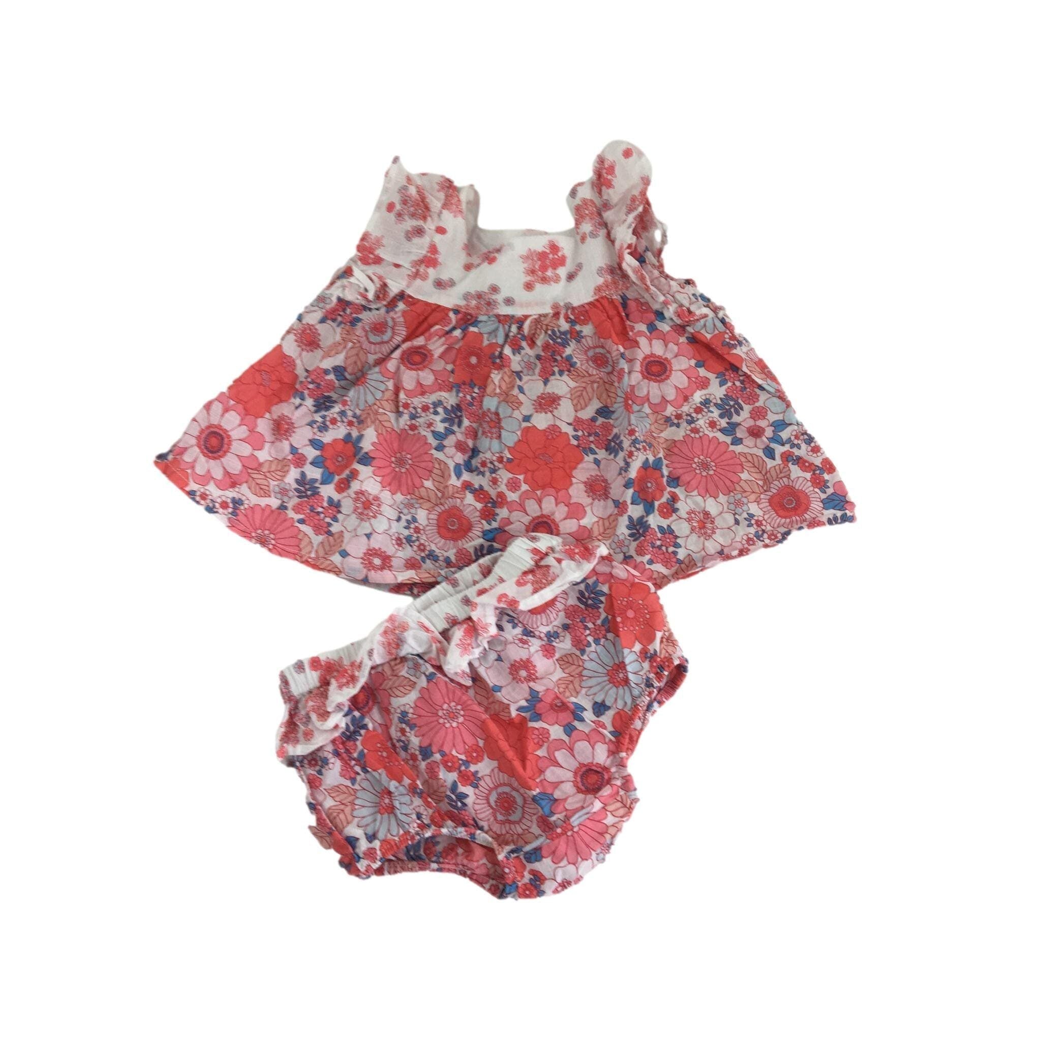 3-6M Red, White & Pink Floral Tunic Top & Bloomer set - Cotton On