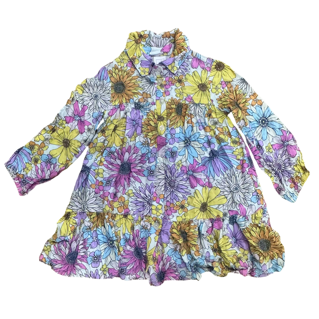 2-3Y Floral rayon layered dress long sleeve - kds