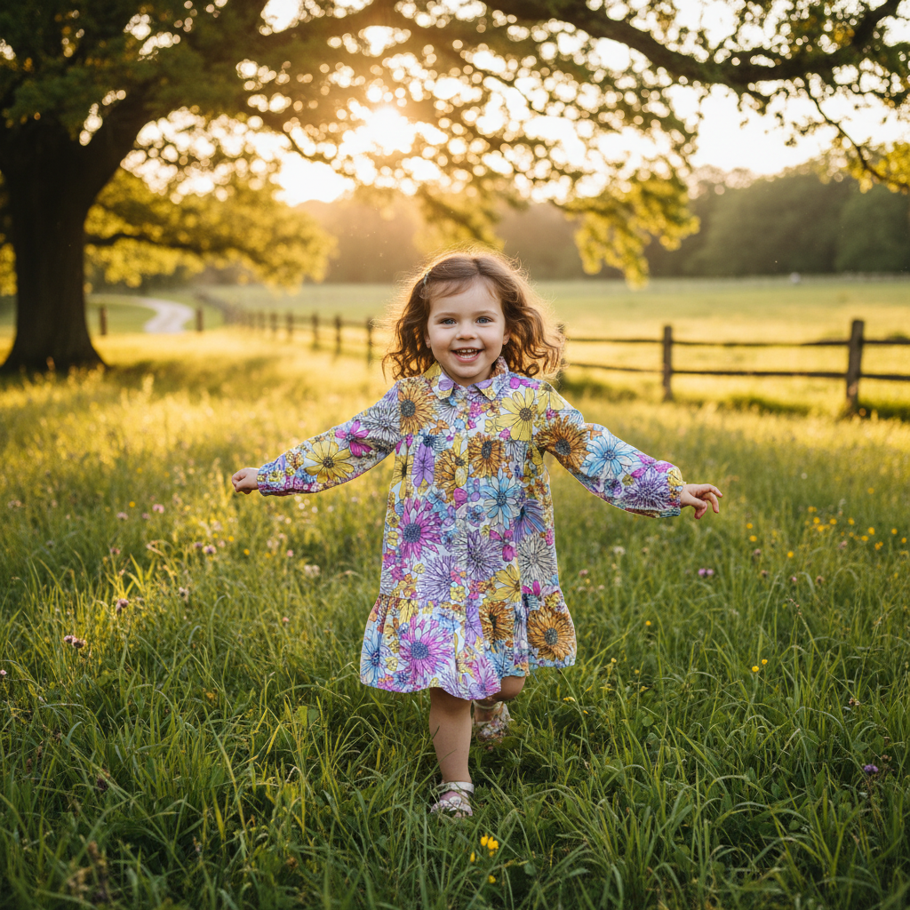 2-3Y Floral rayon layered dress long sleeve - kds