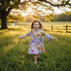 2-3Y Floral rayon layered dress long sleeve - kds