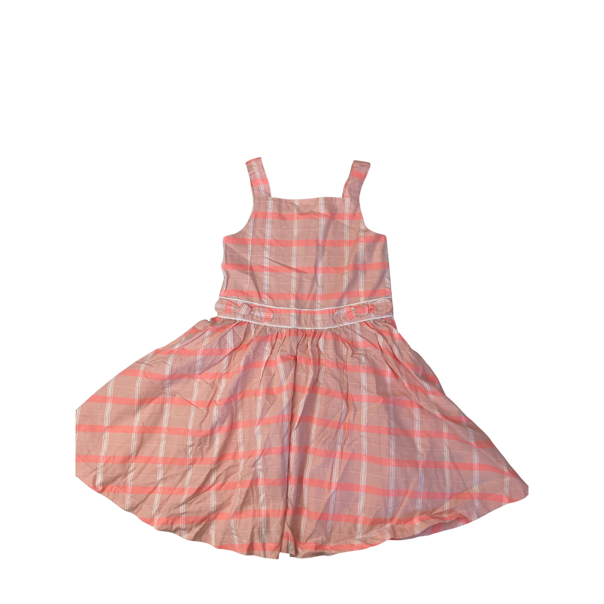 7Y Peach Strappy Check Dress - Naartjie