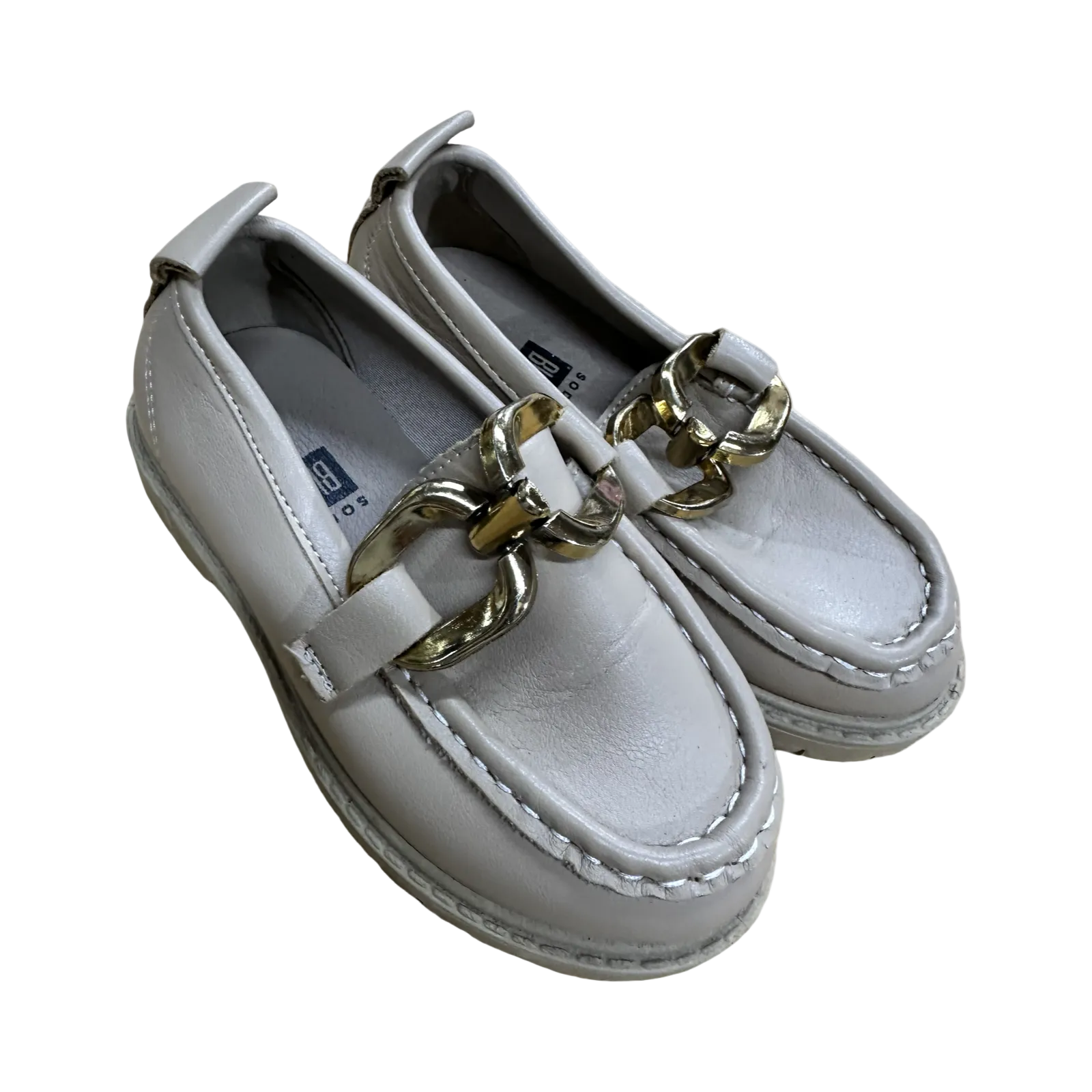 Size 8 Beige & gold girls loafers