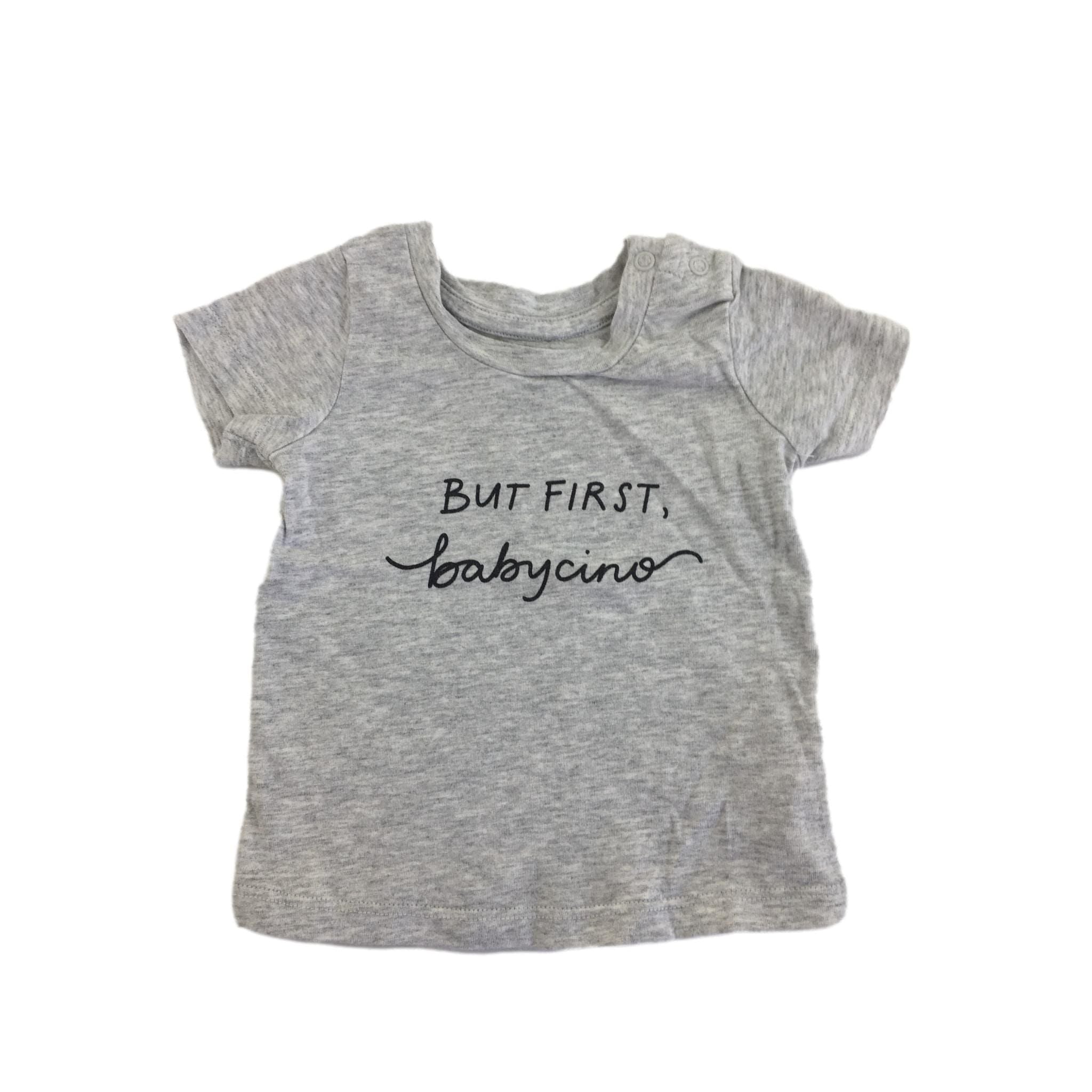 0-3M Grey Melange "But First" T-shirt - Cotton On
