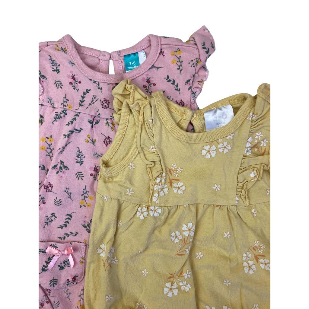 3-6M Yellow & Pink Floral Rompers - Cuddlesome, Ackermans
