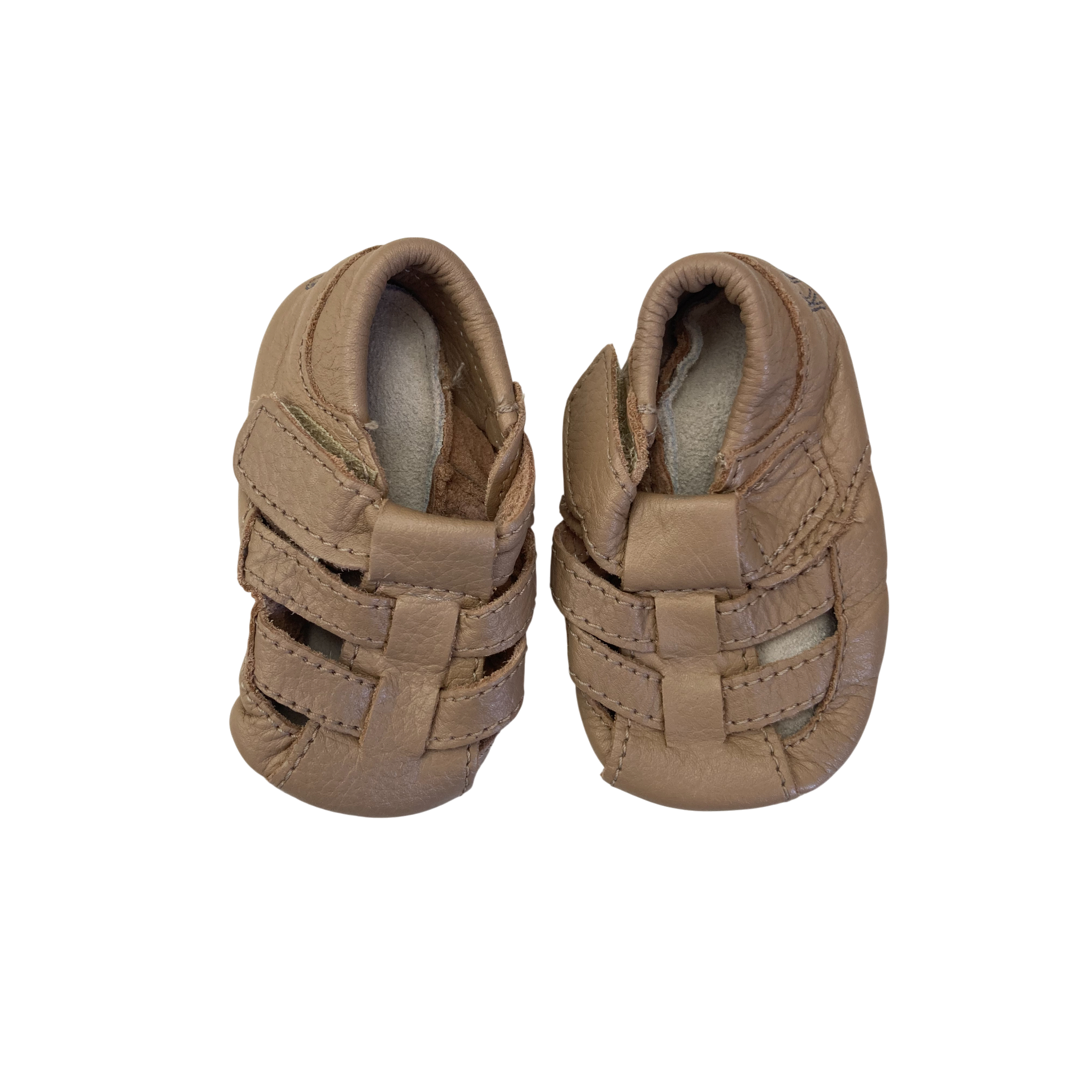 0-3M Beige Leather Soft Sole Sandals - Keedo