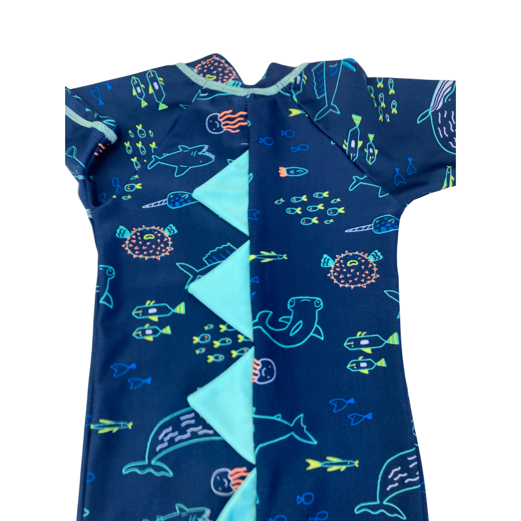 3-6M Navy Blue Sealife Zip Front Swimsuit - Woolworths
