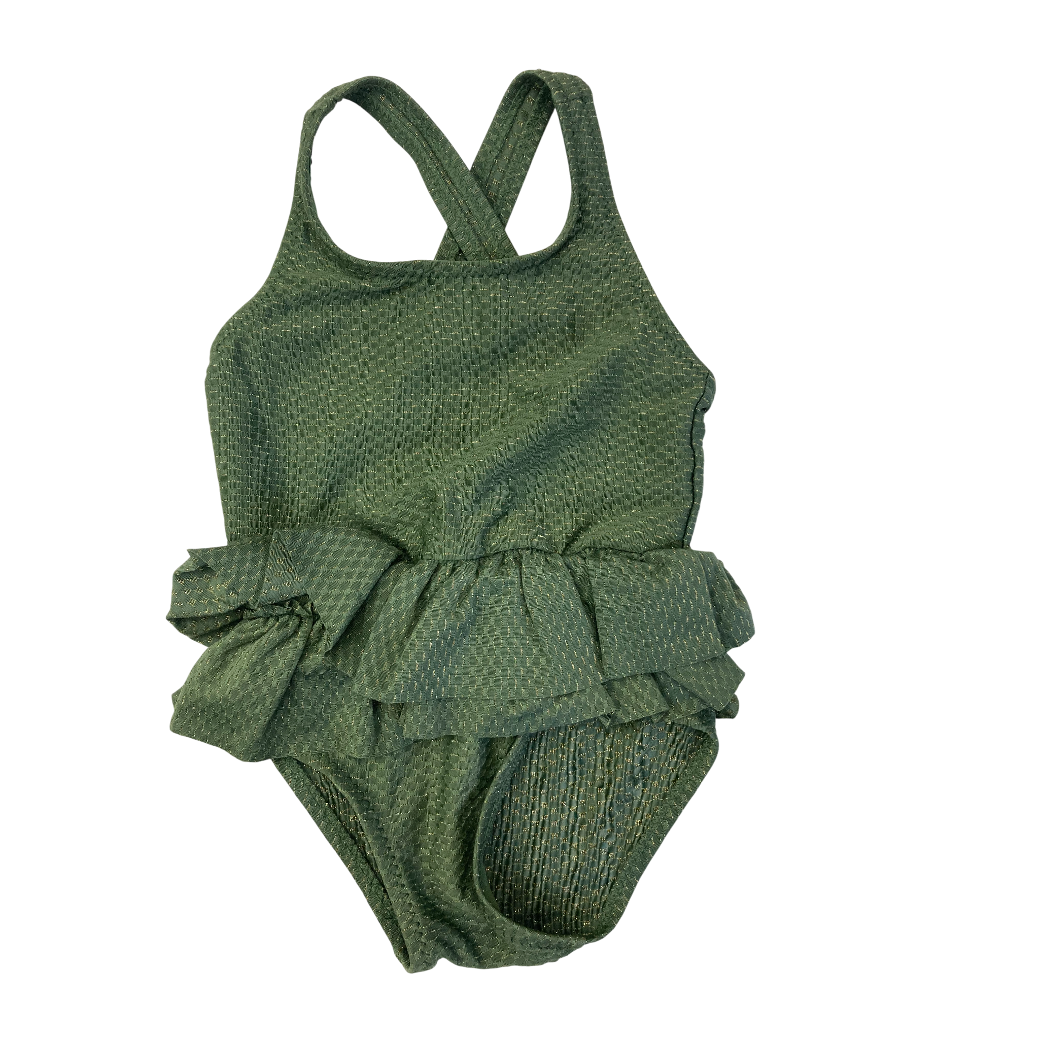 3-6M Green & Gold Strappy Peplum Swimsuit - Hema