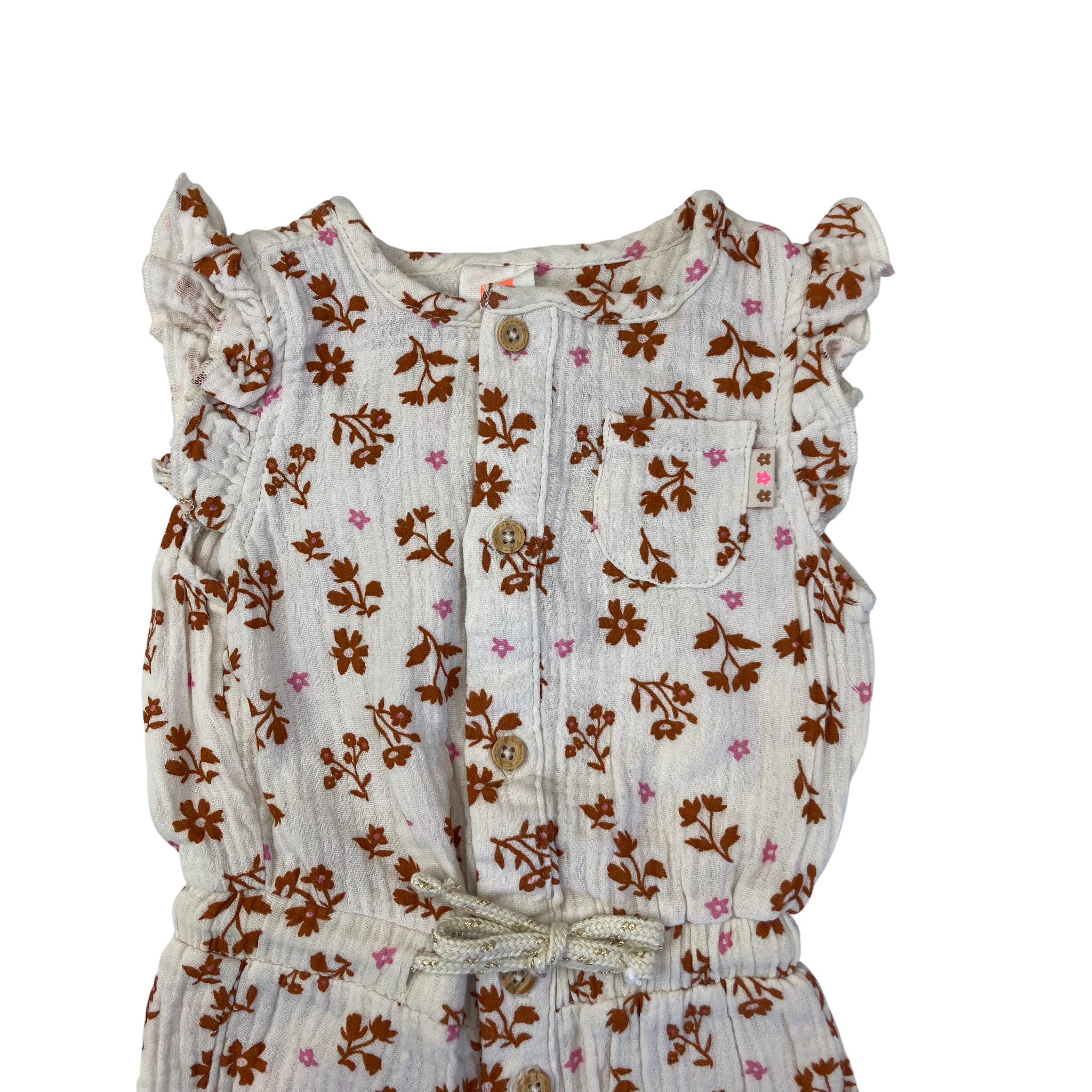 6M Cream Floral Cotton Gauze Button Down Playsuit - Hema