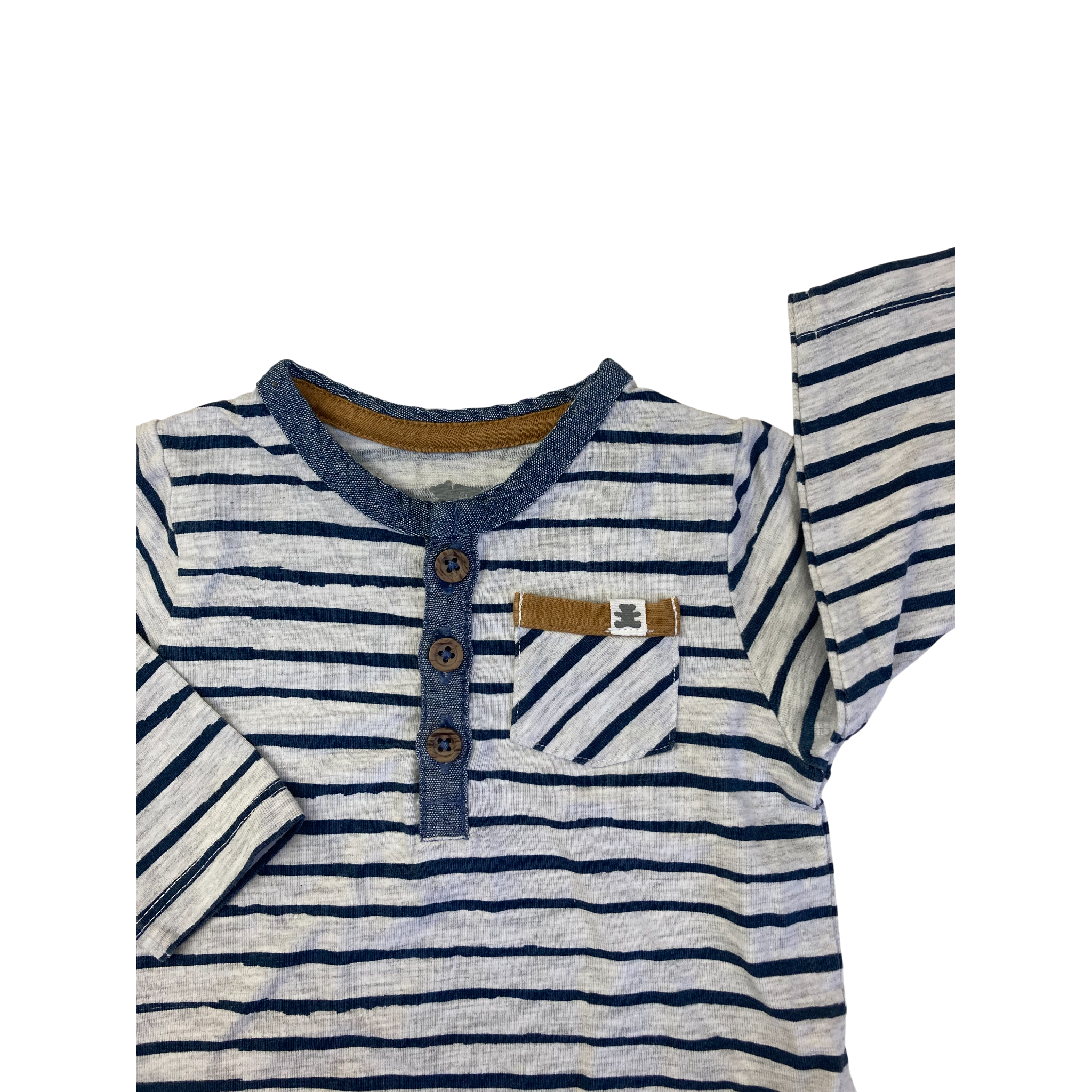 1-3M Grey & Blue Stripe Long Sleeve Henley - Woolworths