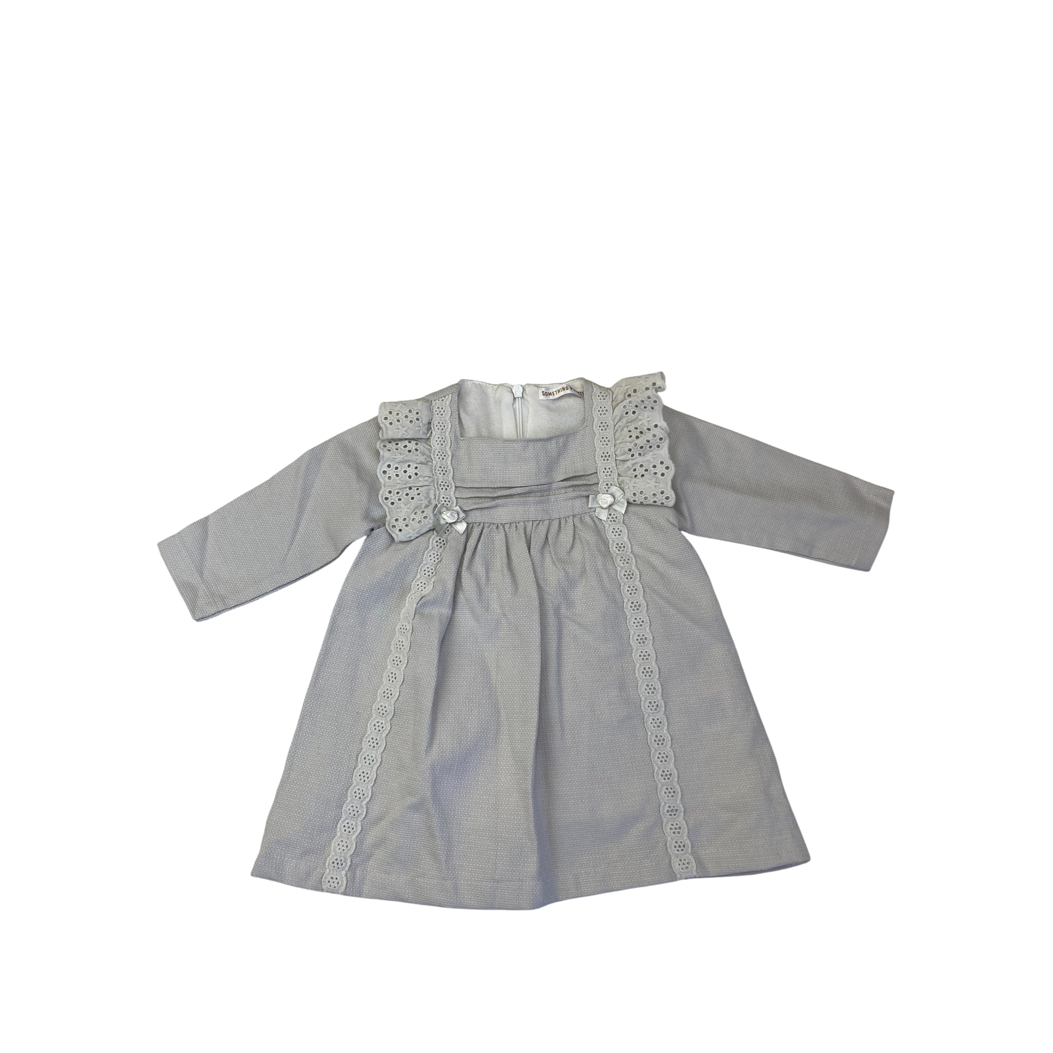 6M Grey Textured Long Sleeve Detail Dress - Mymio Baby