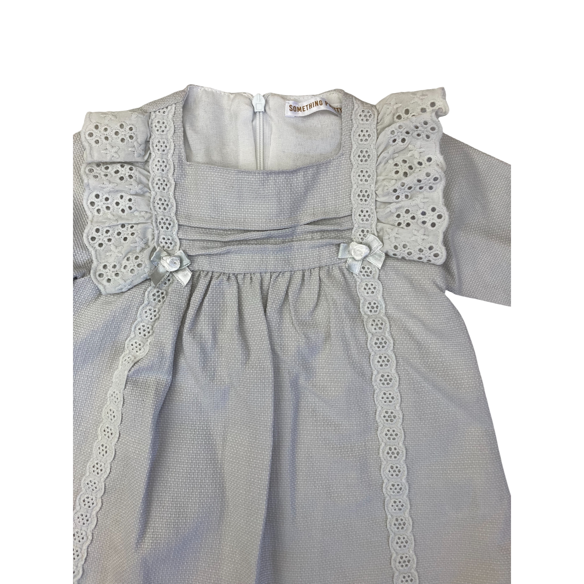 6M Grey Textured Long Sleeve Detail Dress - Mymio Baby