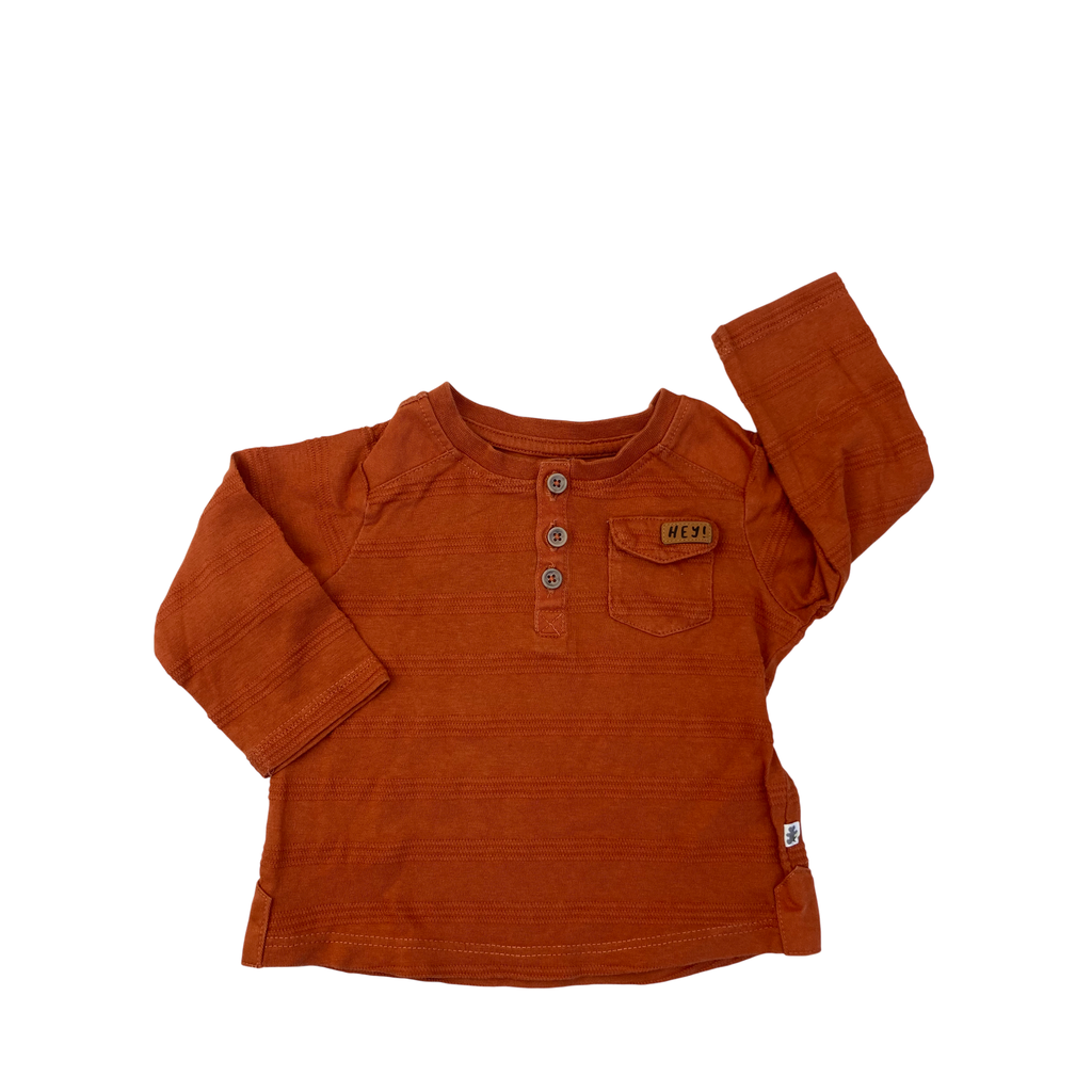 3-6M Orange Textured Henley Long Sleeve T Shirt - Woolworths