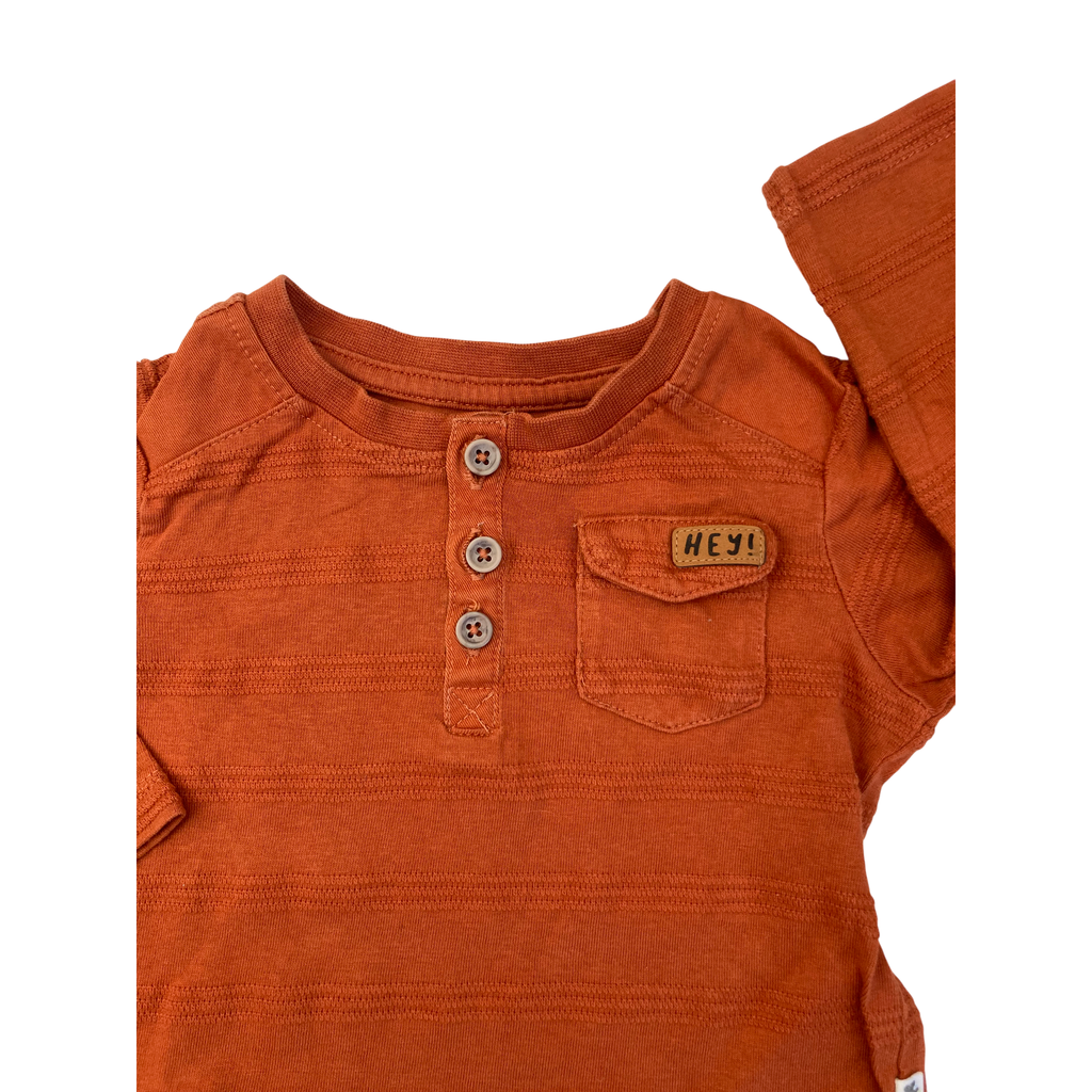 3-6M Orange Textured Henley Long Sleeve T Shirt - Woolworths