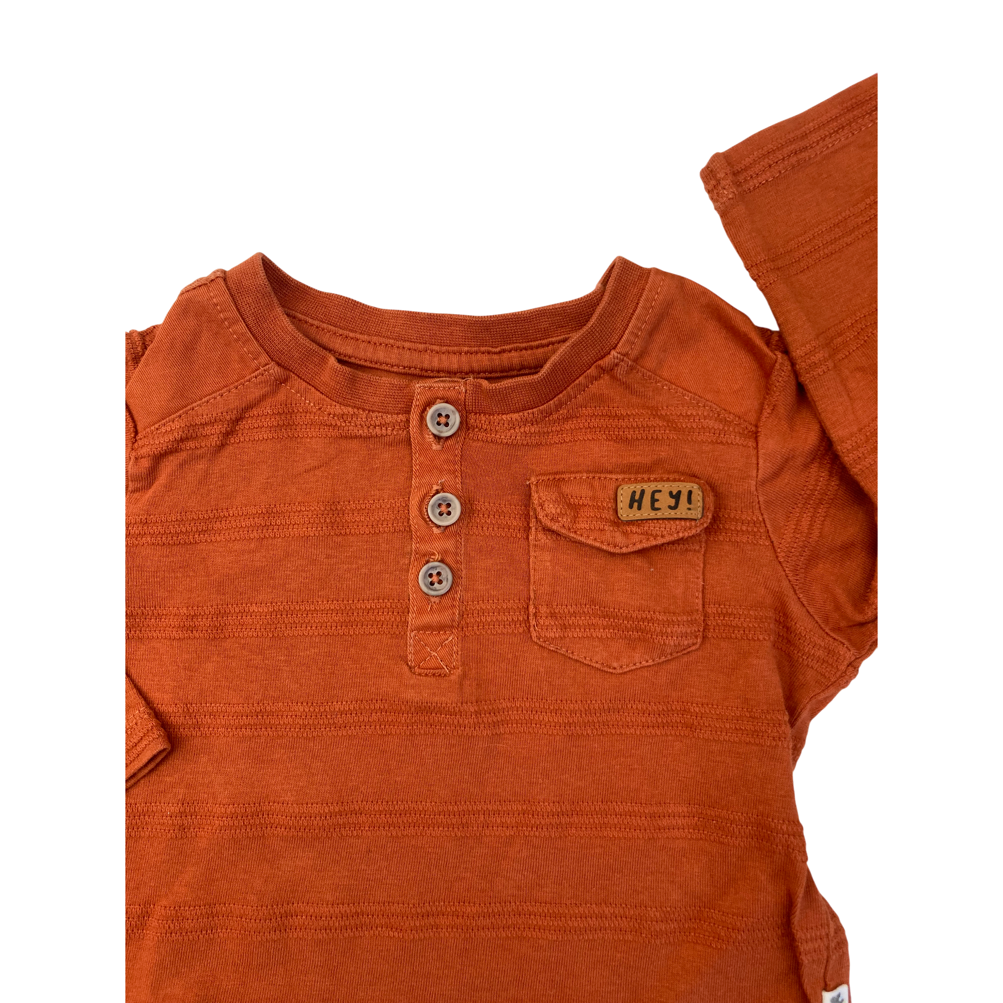 3-6M Orange Textured Henley Long Sleeve T Shirt - Woolworths