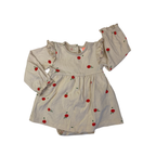 2M Cream & Red Apple Cuffed Sleeve Dress Romper - Hema