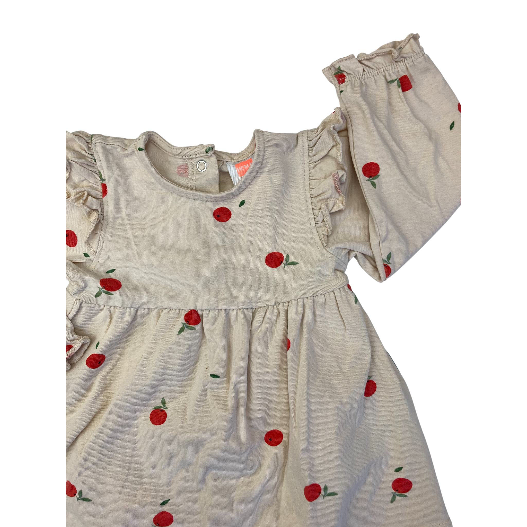 2M Cream & Red Apple Cuffed Sleeve Dress Romper - Hema