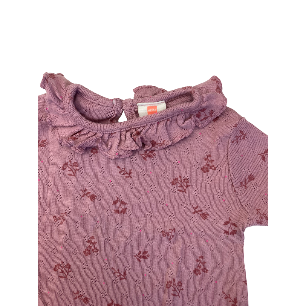 3M Mauve Pointelle Ruffled Neck Top - Hema