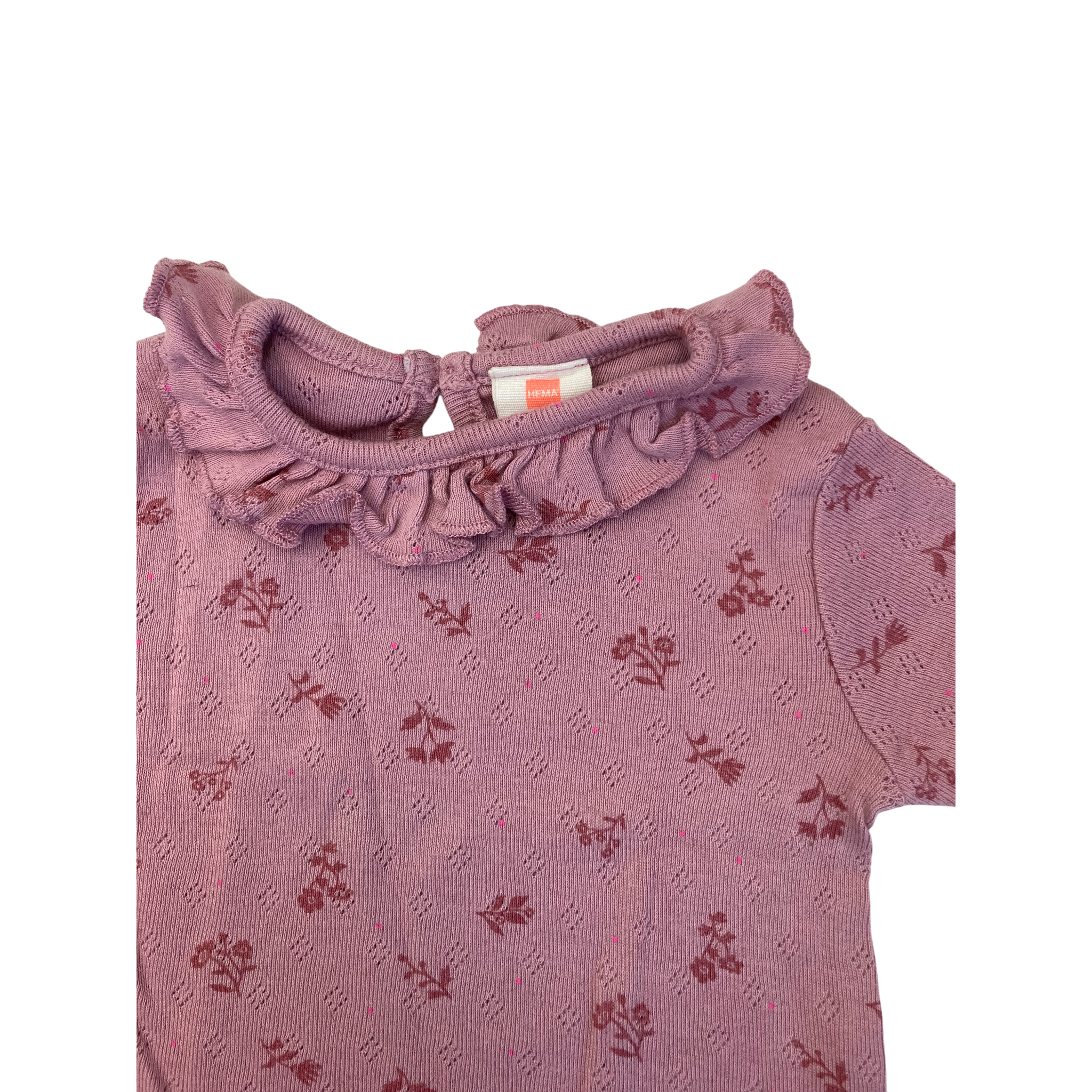 3M Mauve Pointelle Ruffled Neck Top - Hema