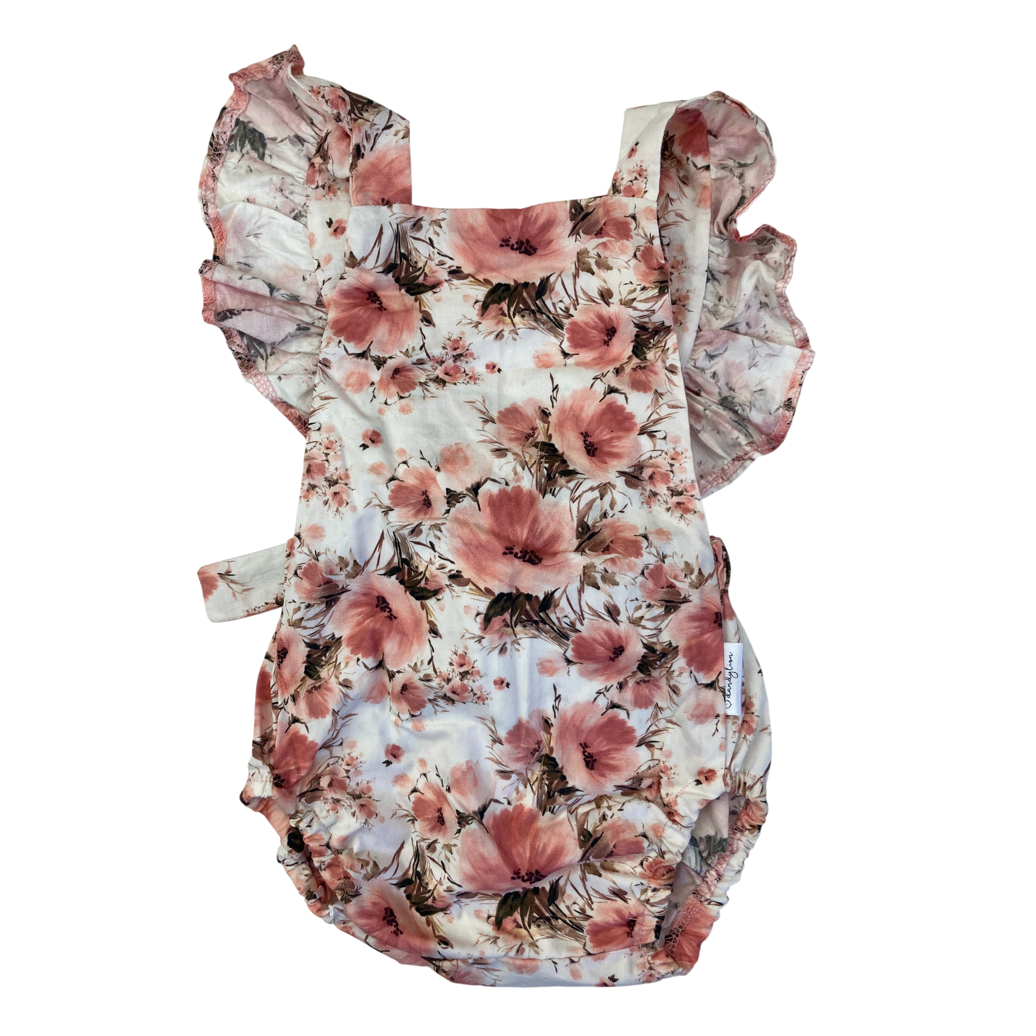 6-12M Cream & Pink Floral Overall Romper - Dandy Lion
