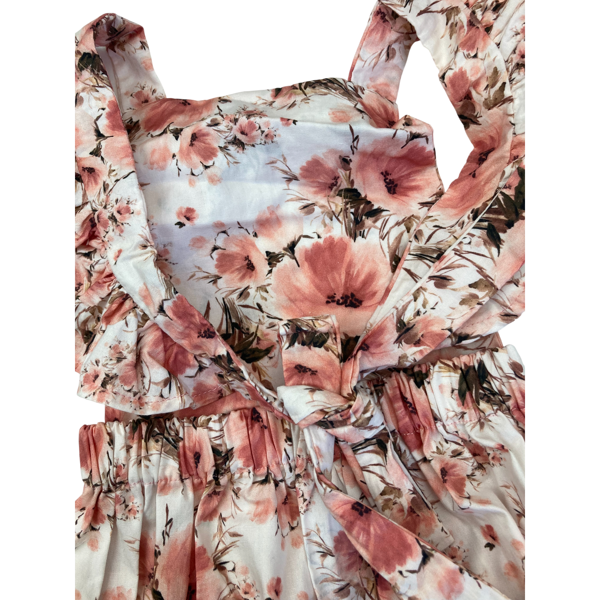 6-12M Cream & Pink Floral Overall Romper - Dandy Lion