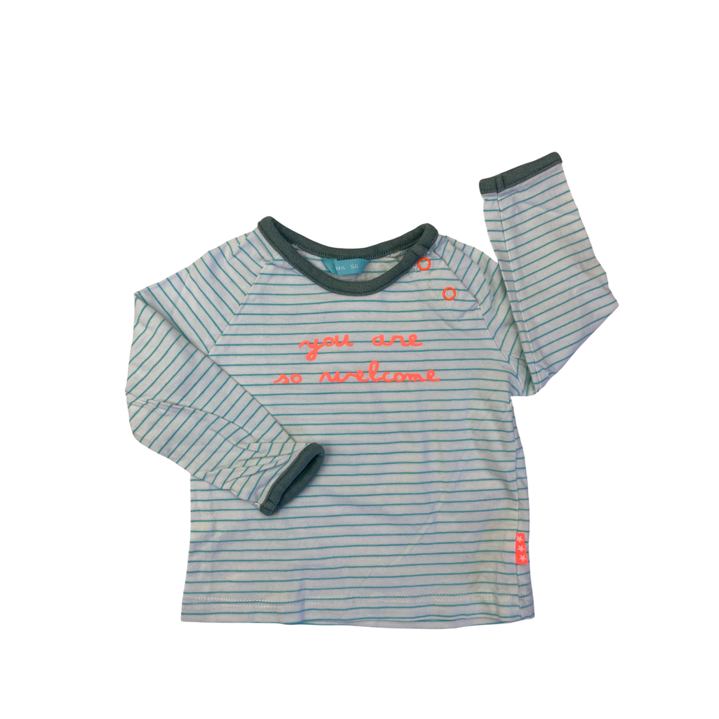 1M White & Green Stripe "You're So Welcome" Long Sleeve T Shirt - Hema