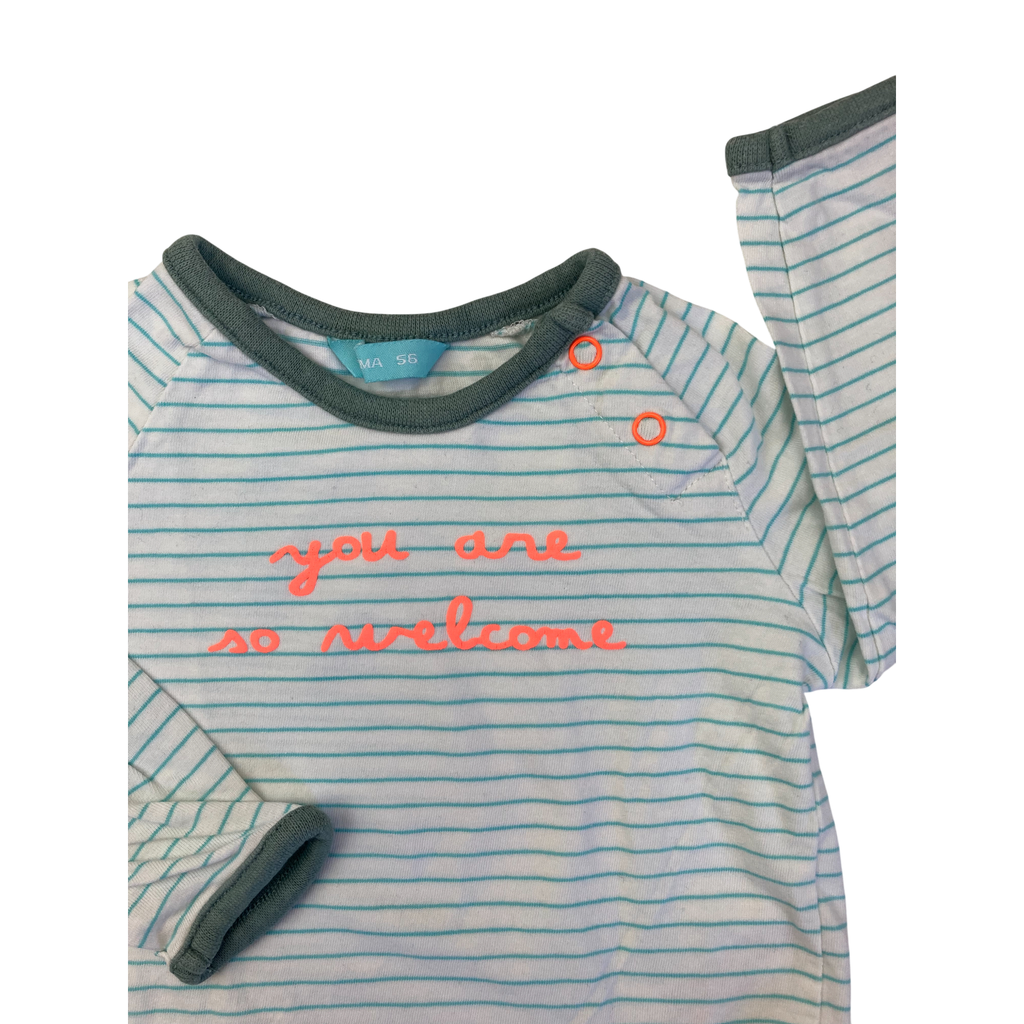 1M White & Green Stripe "You're So Welcome" Long Sleeve T Shirt - Hema