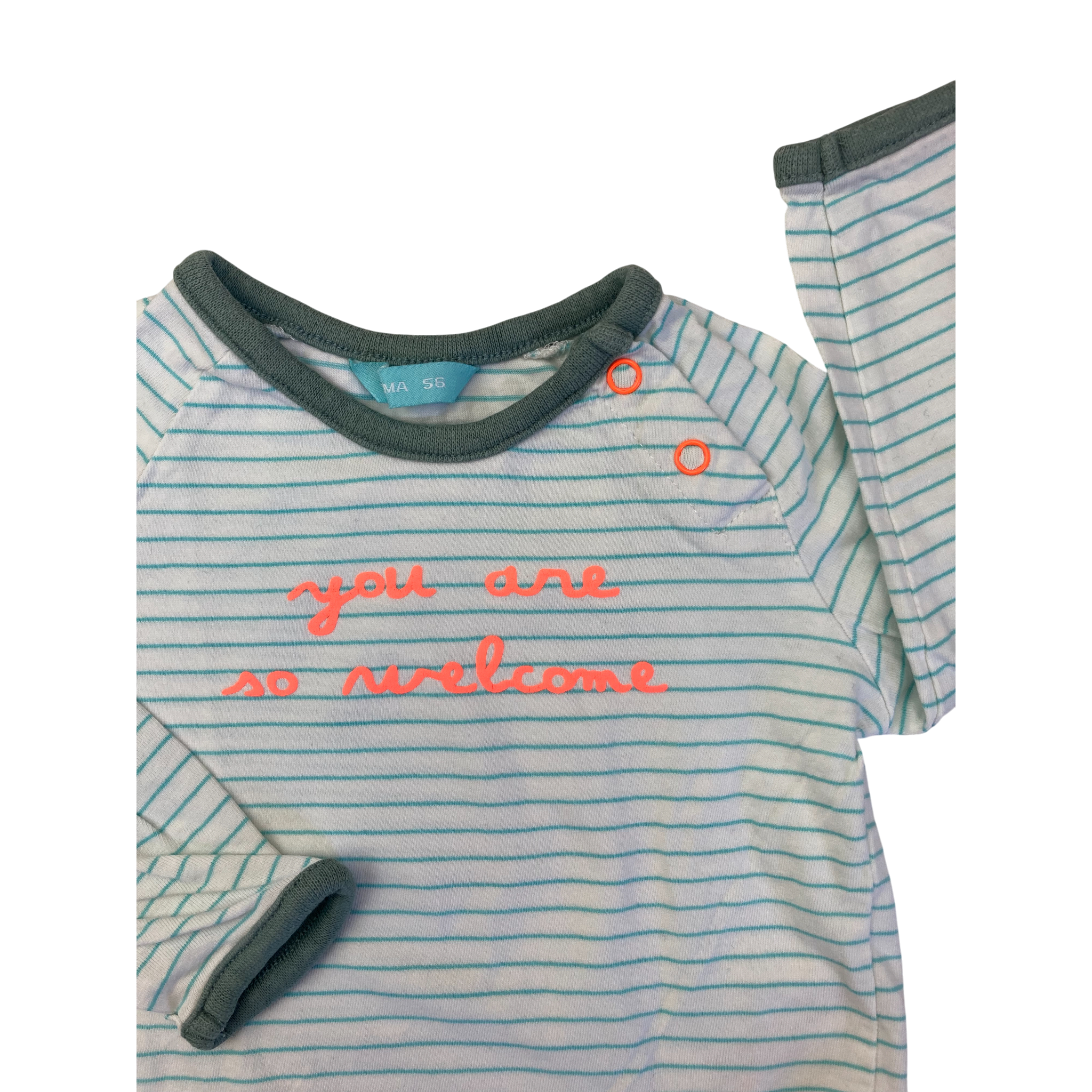 1M White & Green Stripe "You're So Welcome" Long Sleeve T Shirt - Hema