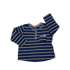 6-12M Navy Blue & Yellow Stripe Long Sleeve Henley - Woolworths