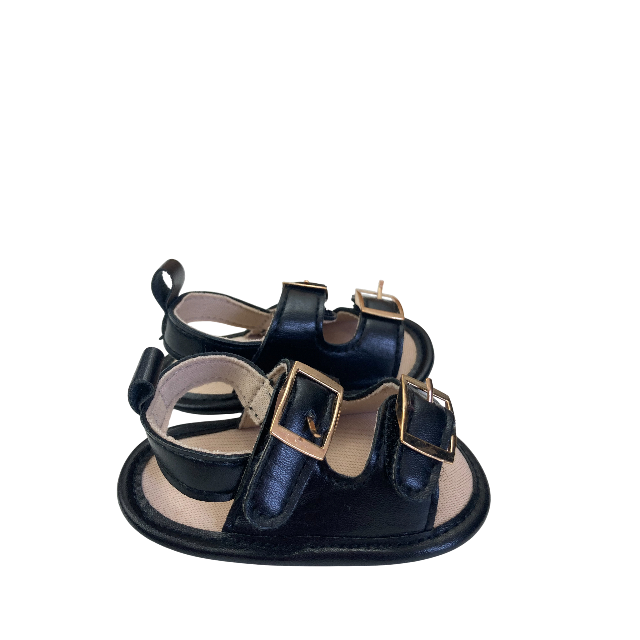 Size 0 - Black Pleather Double Buckle Sandals - Jet