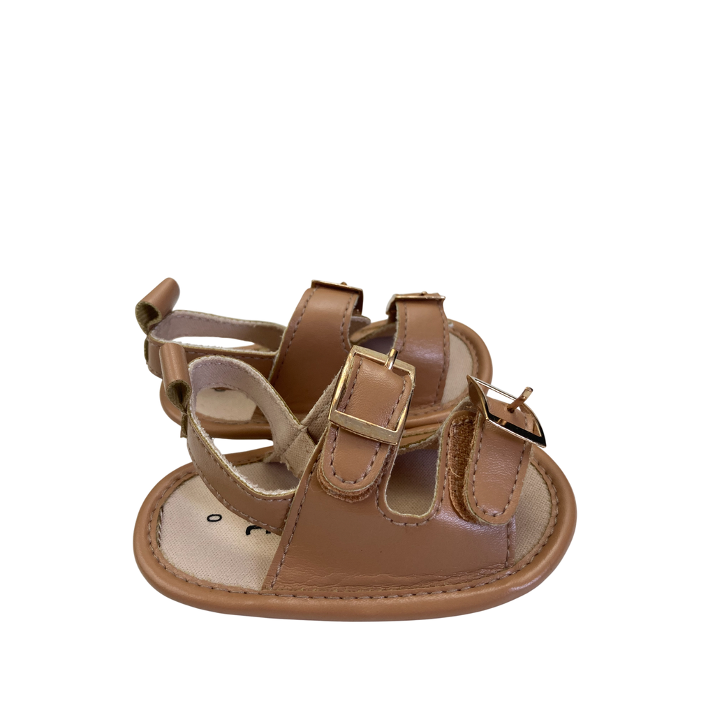Size 0 - Tan Pleather Double Buckle Sandals - Jet