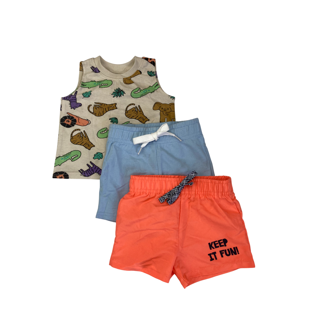 0-3M Animal Top, Blue & Orange Shorts - Mr Price, Cuddlesome