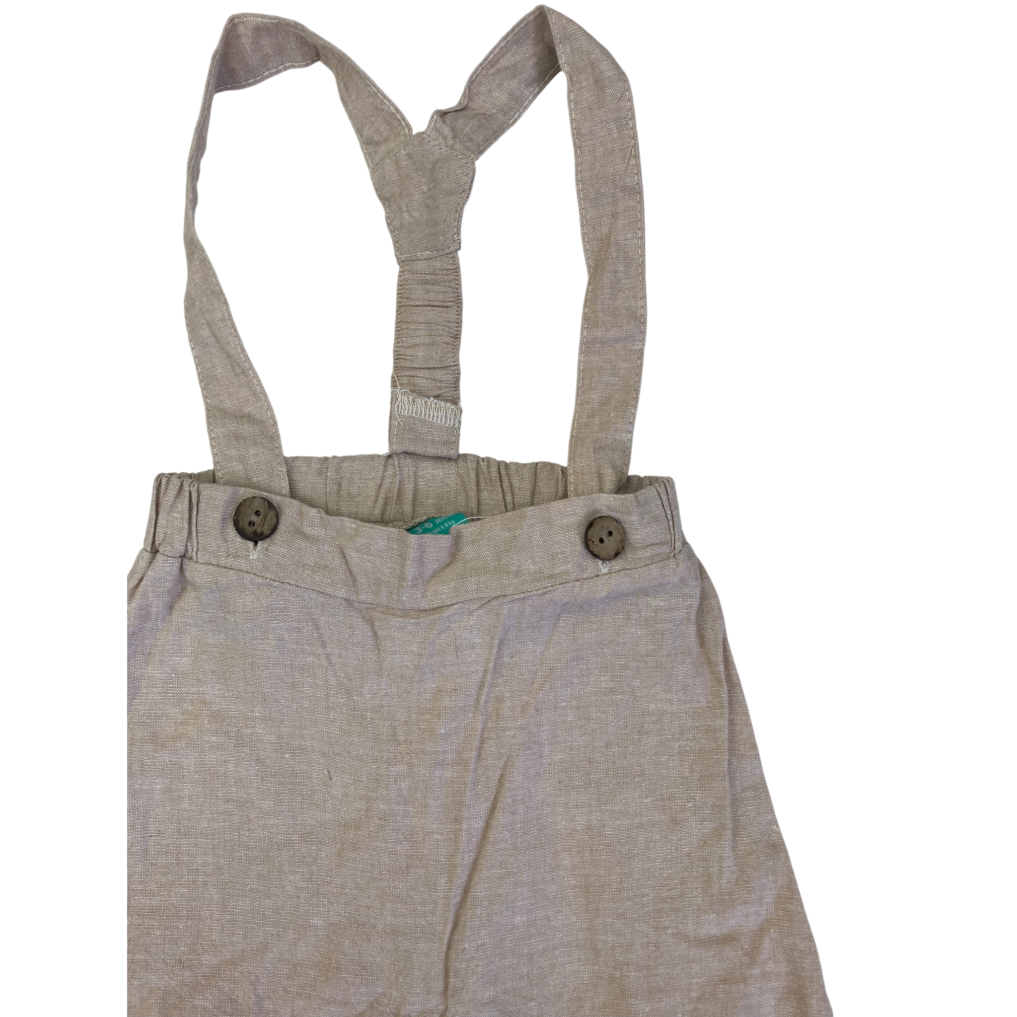 3-6M Beige Linen Blend Suspender Shorts - Ackermans