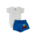 0-3M White Bodysuit & Blue Sesame Street Shorts - Tiny Tots