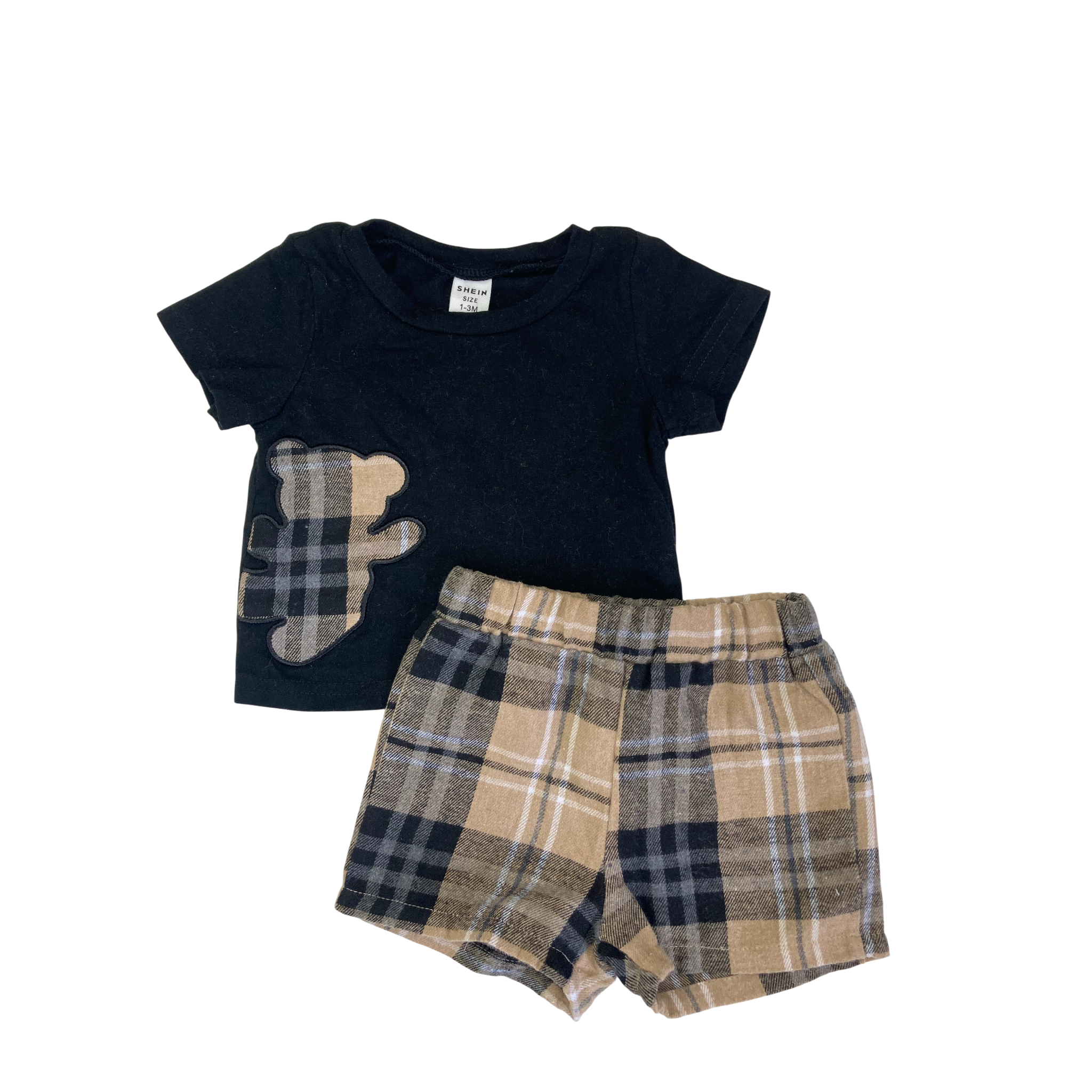 1-3M Black & Beige Plaid Shorts & T Shirt - Shein