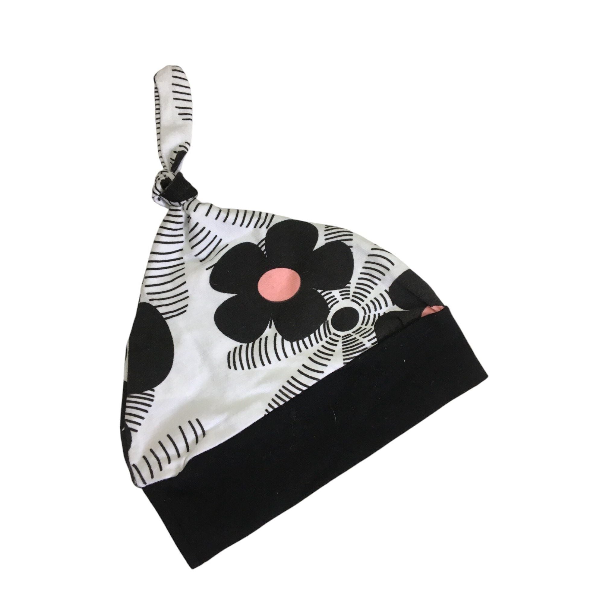 0-6M White Flower Adjutable Knot Beanie