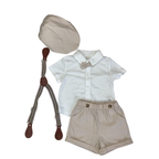 9-12M Cream Suspender Shorts, Shirt & Newsboy Cap - Shein