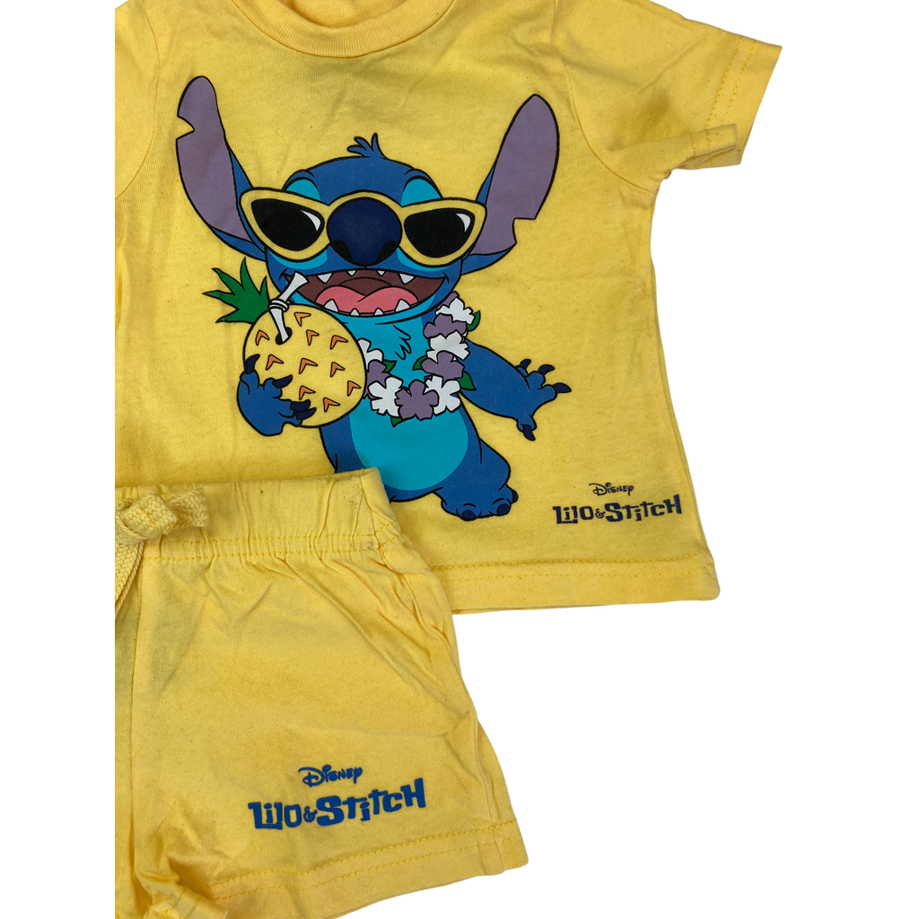 0-3M Yellow Stitch T Shirt & Shorts Set - Real