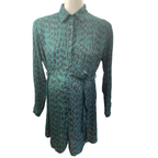 Size 36 - Green & Black Leopard Print Chiffon Shirt Tunic - Cherry Melon